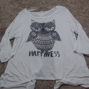 Owl "happiness" open back tee